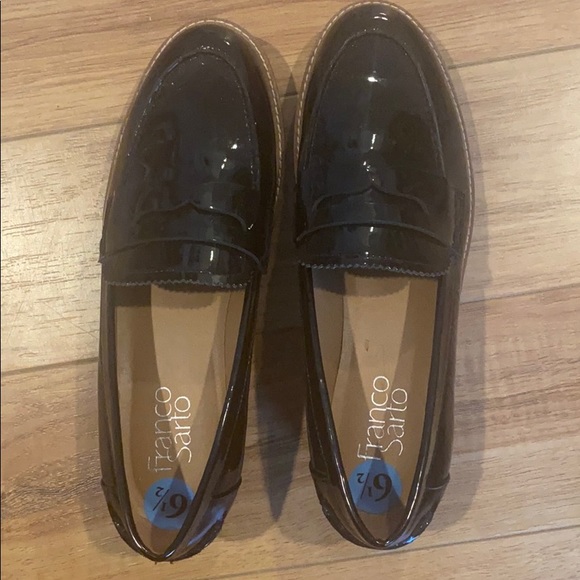 franco sarto black patent loafers